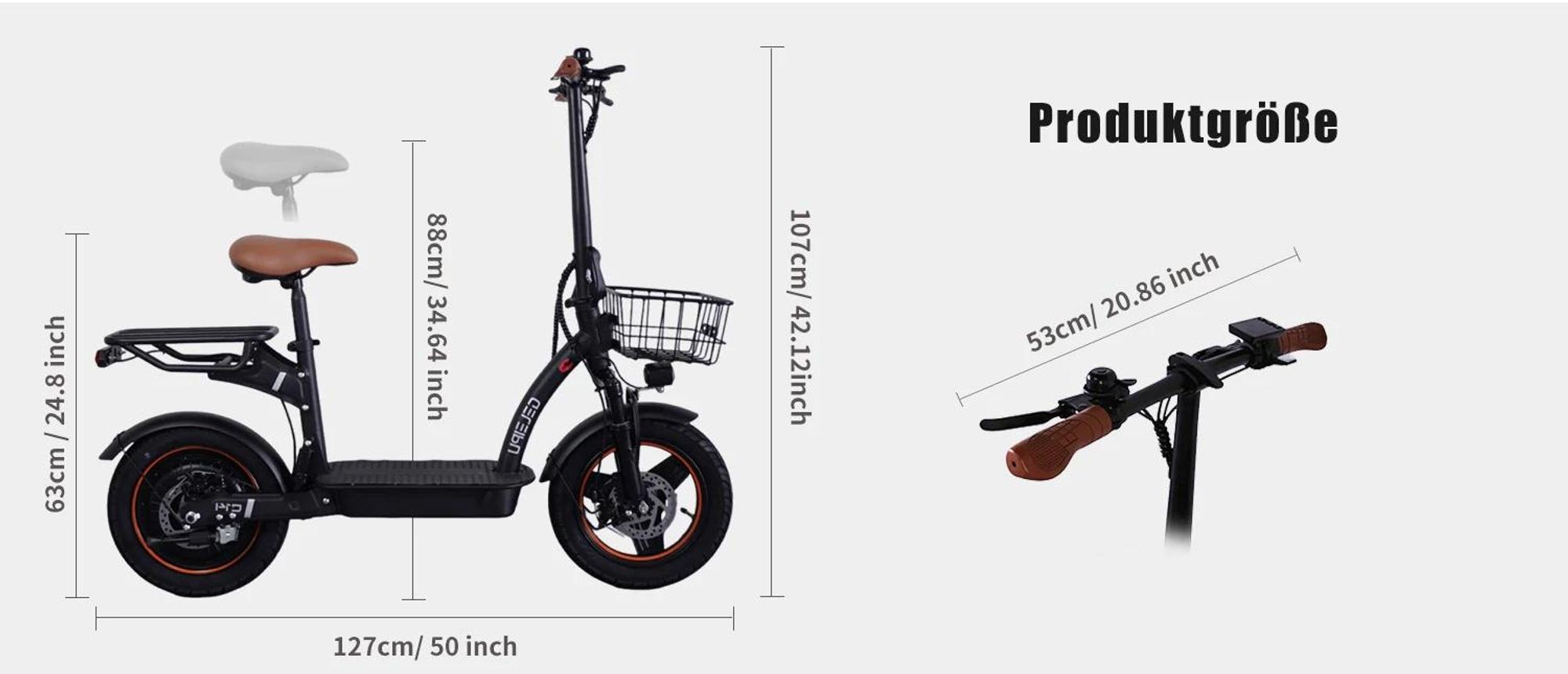 C14 - 48V17.5Ah 14 Zoll E-Scooter mit mechanischer Scheibenbremse Eisenrahmen - Schwarz