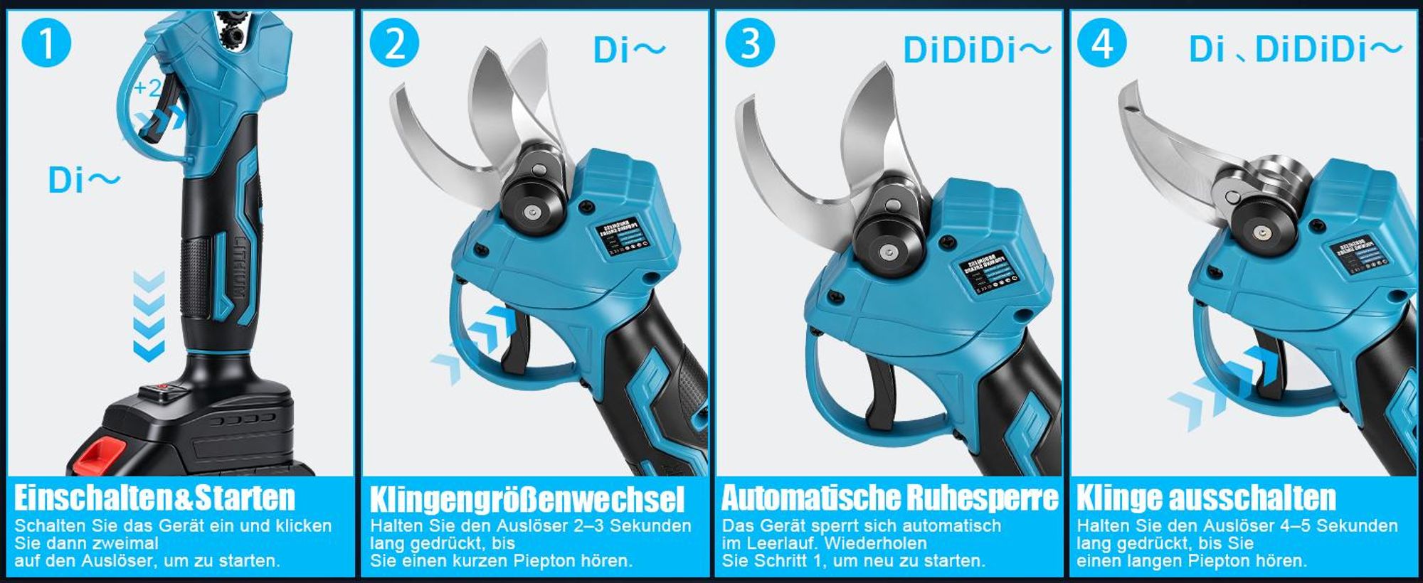 4-IN-1 Akku Hochentaster Kettensäge & Astschere mit Teleskop - Bürstenlos 25mm Baumschere, 6 Zoll Kettensäge mit 1,7m Teleskopstange, 2 x 2,0Ah Akkus