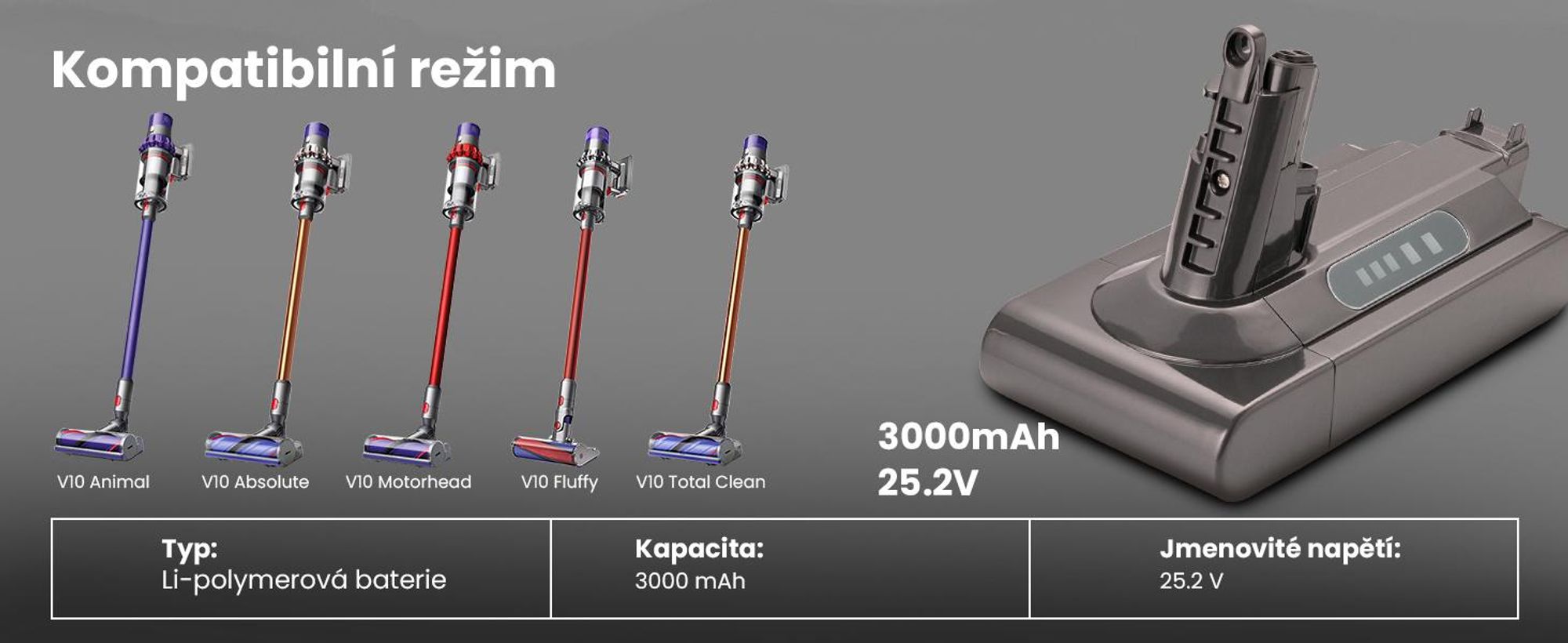 Extralink náhradní baterie pro Dyson V10 25,2 V 3000 mAh Li-Ion kompatibilní s Cyclone V10