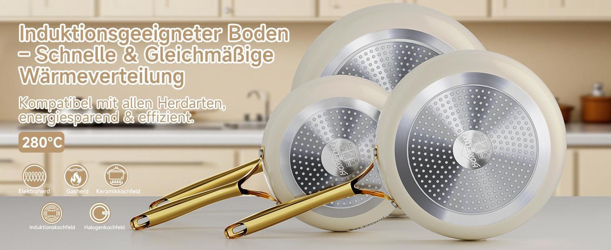 Pfanne 28cm Bratpfanne,Keramikpfanne,Antihaftbeschichtung Pfanne Induktion für alle Herdarten,Kratzfest,Hitzebeständig bis zu 280°C