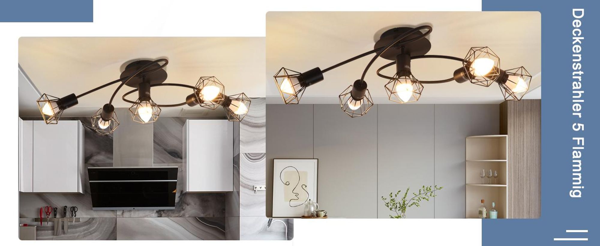 ZMH LED stropní svítidlo E14 černé stropní svítidlo 5 plamenů průmyslové stropní svítidlo otočné 350° retro reflektor obývací pokoj kuchyně bez žárovky
