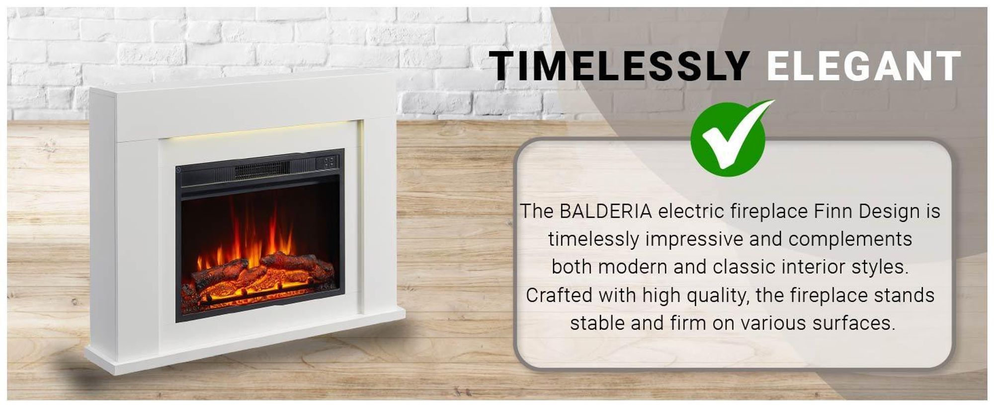 Elektrický krb, stojací model BALDERIA, design Finn – výkon až 2000 W, bílý