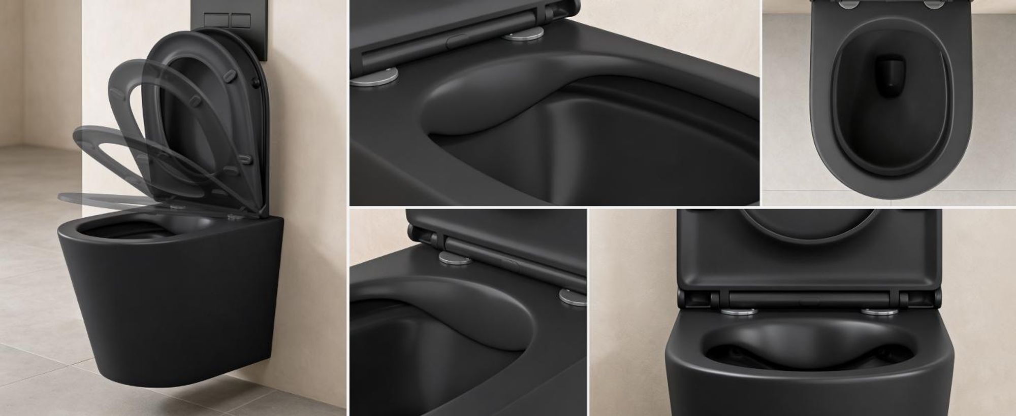 doporro Wand WC Design WC schwarz matt inkl. Softclose Absenkautomatik 49x35,5x35 cm Hänge-Toilette Weiß spülrandlos Hänge-WC aus Keramik Aachen108