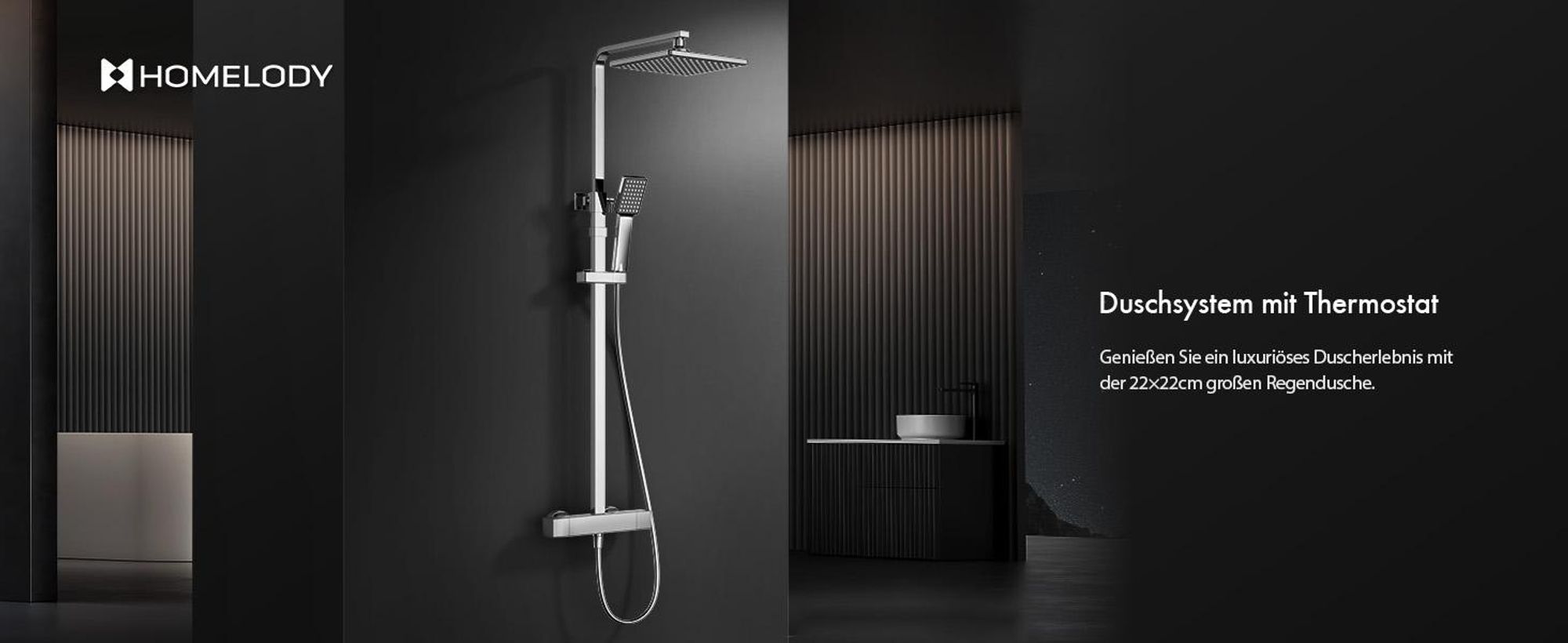 Homelody Duschsystem mit Thermostat,Regendusche Duschsäule Quadratische, Chrom-Duschset,Handbrause,Duschstange Dusche,Duscharmatur fur Duschkabine