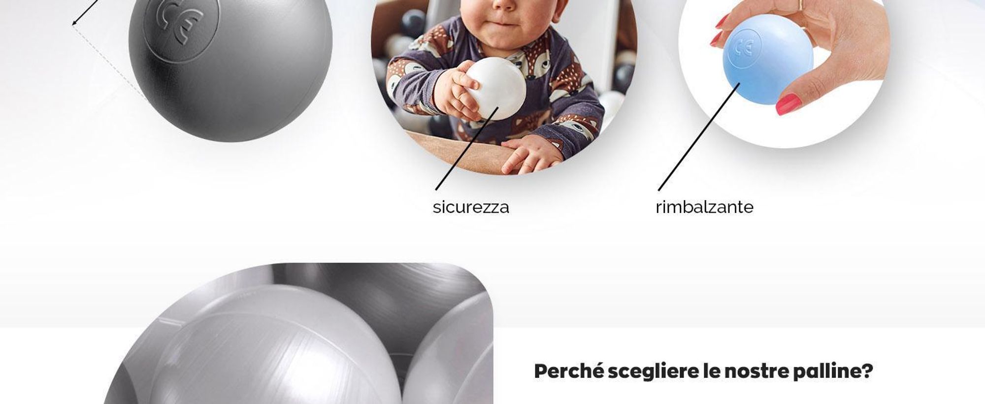 MISIOO palline per il bagno 300 pezzi - palline per il bagno - palline Ø 6 cm - palline in plastica 100% LDPE - giocattolo per bambini - azzurro/perline/argento