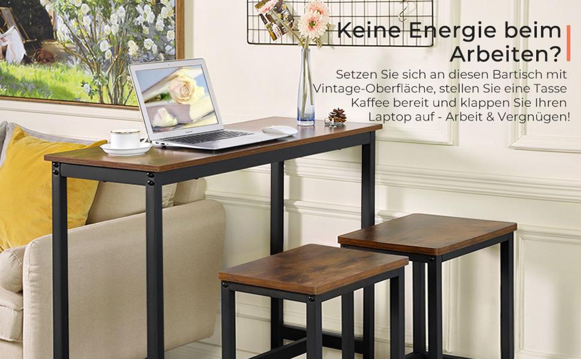 VASAGLE Bartisch Küchentisch Bistrotisch, Stehtisch, 100x40x90cm/120x40x100 cm,10+12X