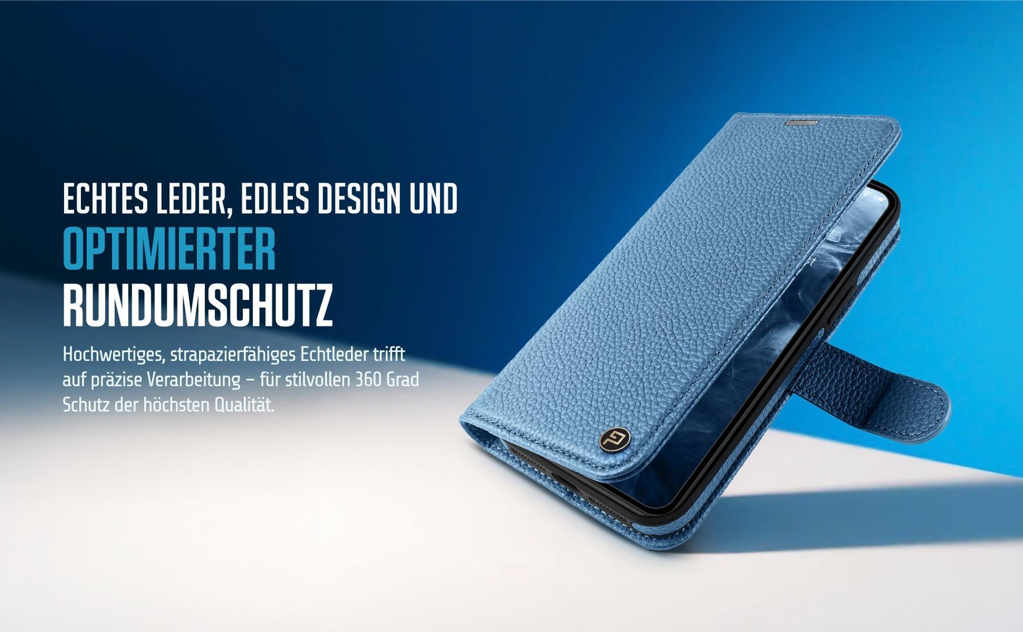 Blaues Handycase aus Leder im edlen Design für das Samsung Galaxy S25