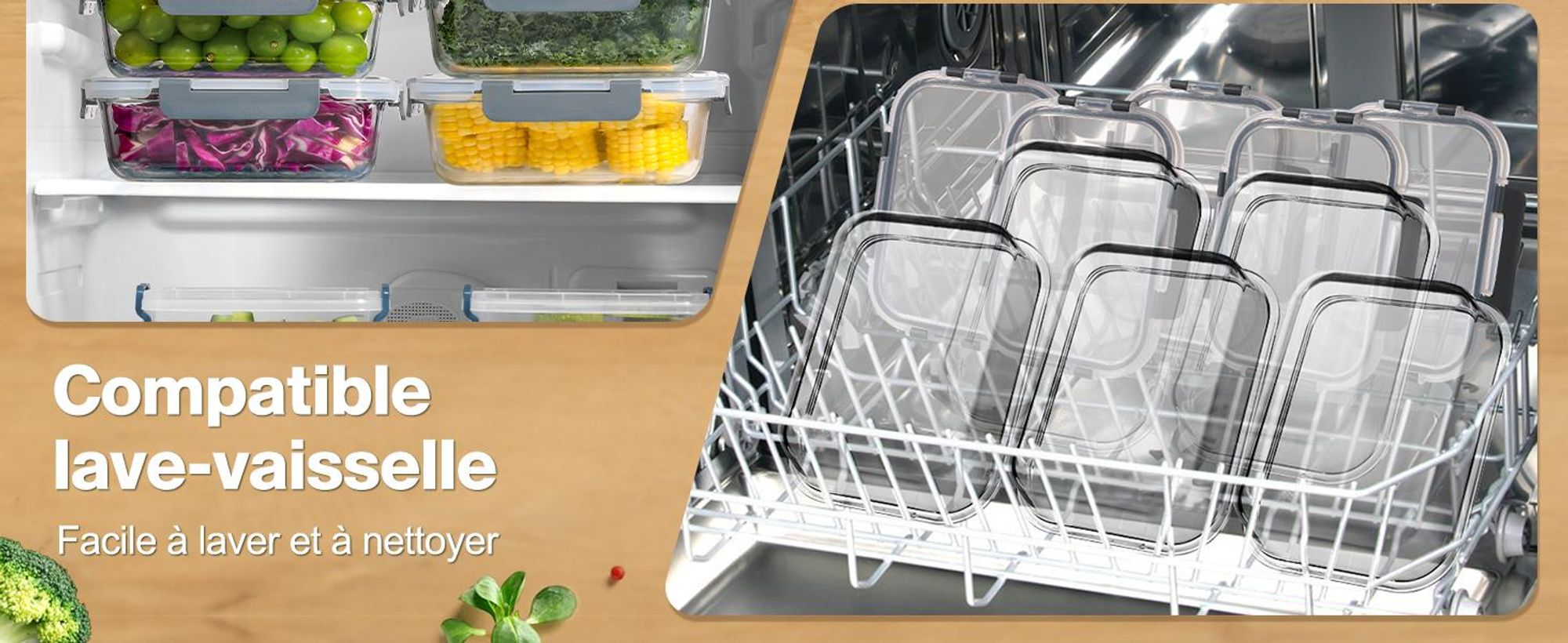 YASHE Boîtes en verre LN-10pcs-Grey, 10 pièces, 7,05 L