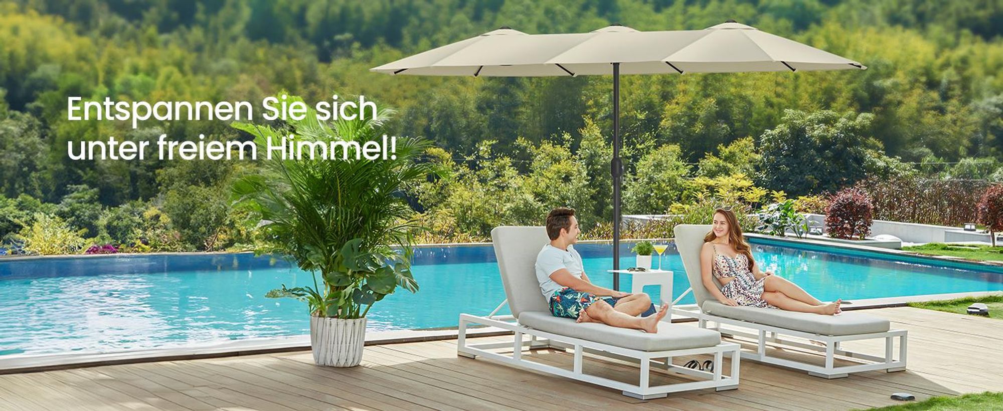 SONGMICS Doppelsonnenschirm, extra großer Sonnenschirm, Gartenschirm, UPF 50+