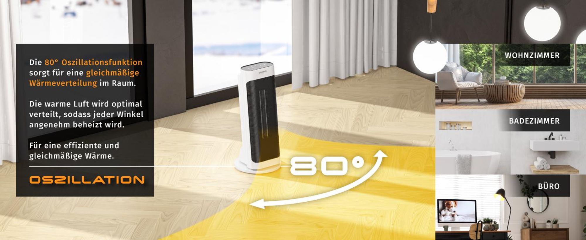Brandson 2000W Keramik Heizlüfter mit Fernbedienung, 80° Oszillation, Überhitzungsschutz, Automatische Abschaltung, Umkippschutz, 1-7h Timer, 2 Leistungsstufen, Weiß