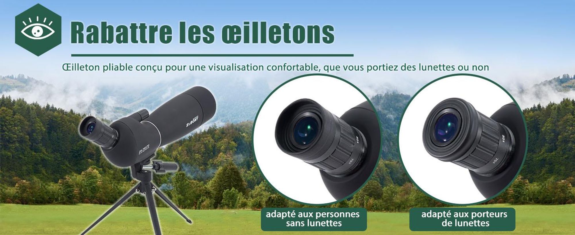 Lunette d'observation Svbony SV28, 25-75x70 mm, avec trépied, prisme BAK4, objectif FMC, pour l'observation des oiseaux, le tir à la cible, la chasse, monoculaires et jumelles, noir
