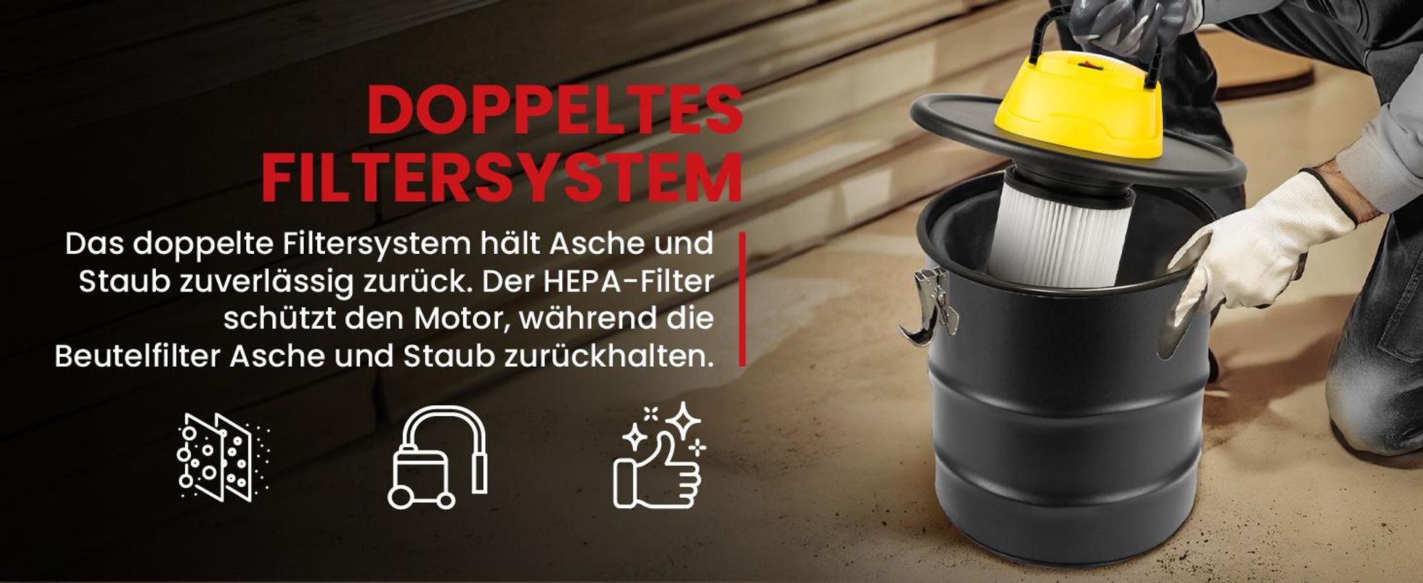 Industriestaubsauger 1800W Aschesauger Kaminsauger MalTec 18 Liter HEPA für Backofen Kamin, Grill Feuerstellen Reinigung im Innen- & Außenbereich