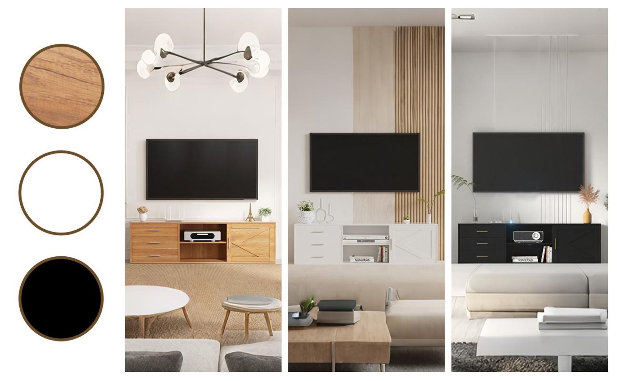 HOMAVO TV-Möbel 160 cm – Modernes Wohnzimmermöbel mit 3 Schubladen, 2 Schiebetüren, pflegeleichter Melaminoberfläche, Holzoptik, robust & stilvoll