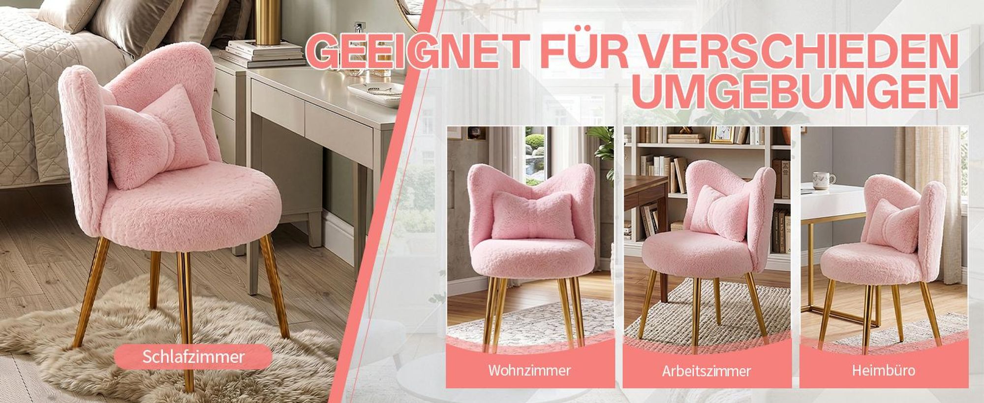 FCH Schminkhocker, Schreibtischhocker, Bow Shape Rücken Dressing Stuhl,Esszimmerstühle, Sitzhocker Polsterhocker,53×49.50×78cm, Rosa