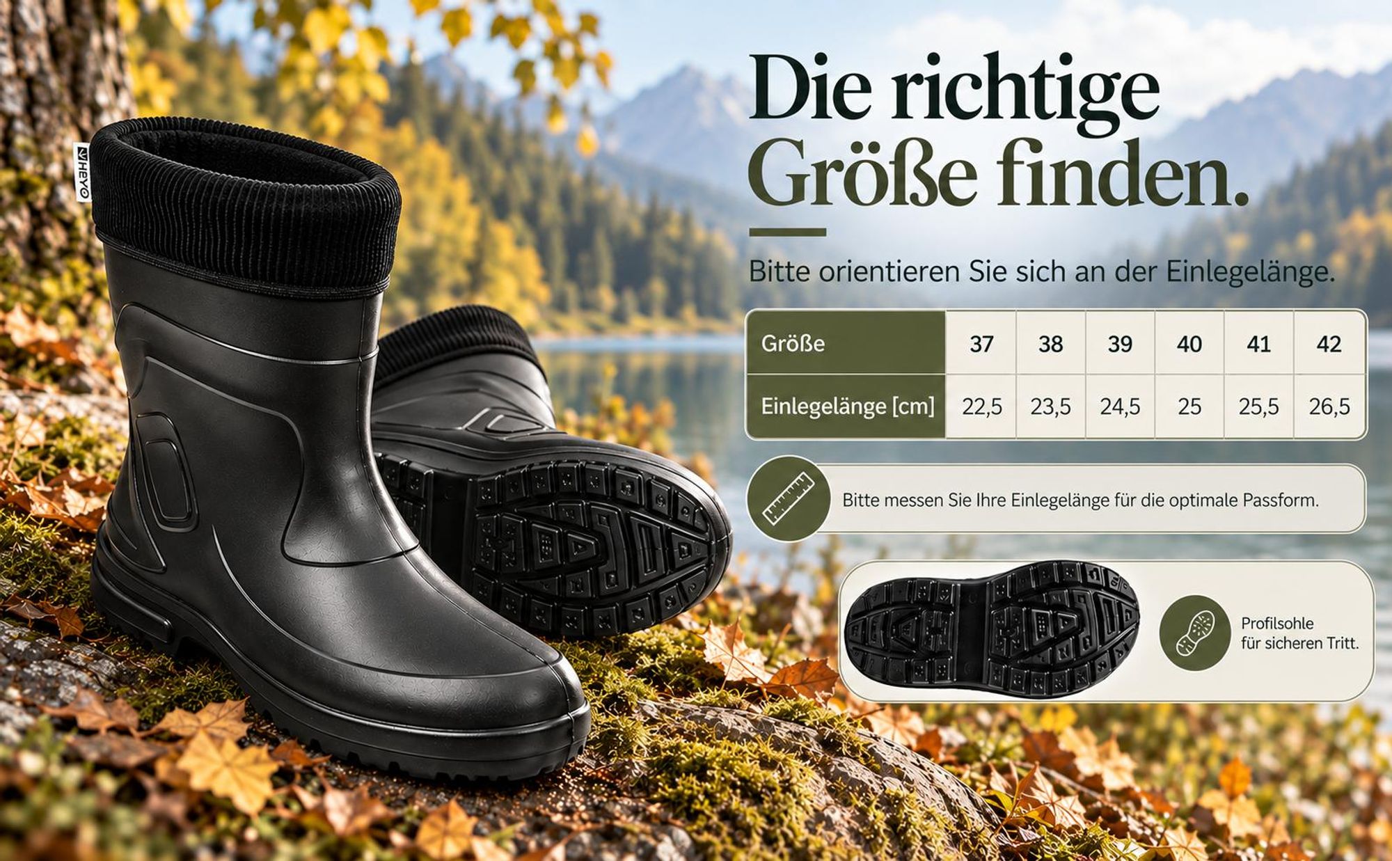 Damen Gummistiefel Halbhoch Regenstiefel HEYO Wasserdicht Gefüttert Stiefel Stiefeletten für Herbst Winter Jessy 38