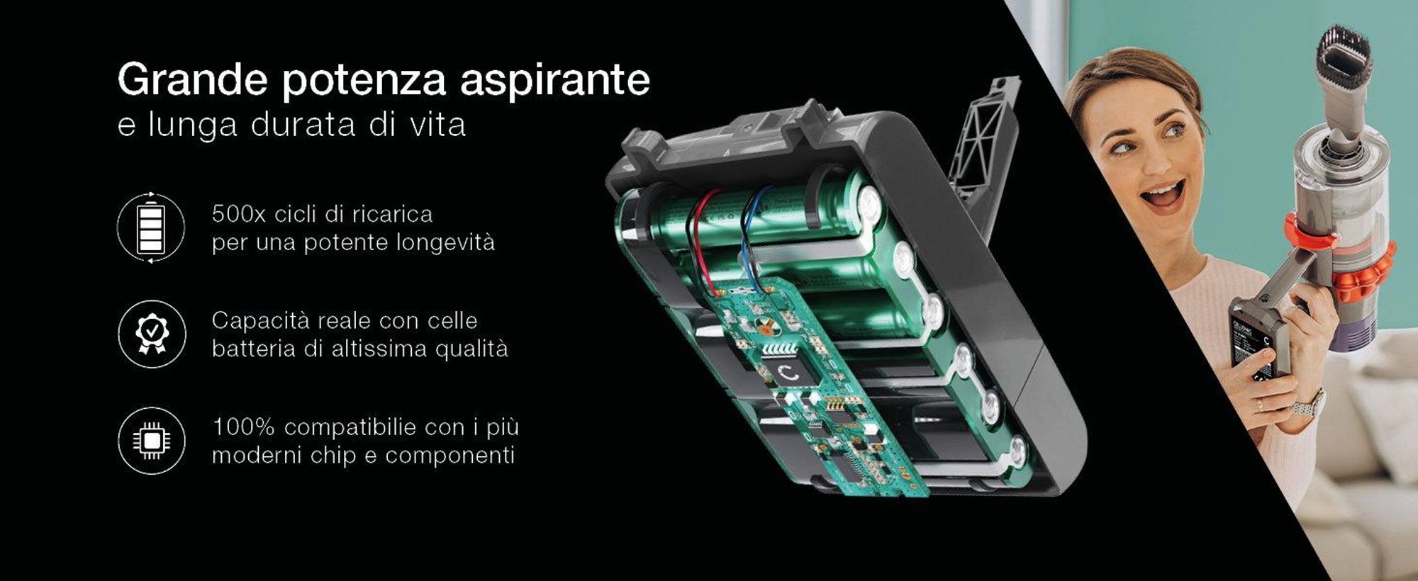 CELLONIC 1x Batteria per Aspirapolvere Compatibile con Dyson V7, V7 Animal Pro plus, V7 Absolute Extra, 968670-02 – (2000mAh, 21.6V)