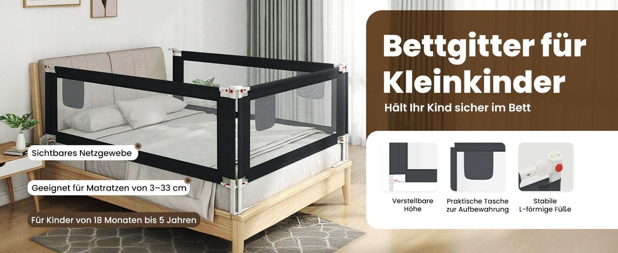 vidaXL Kleinkind-Bettschutzgitter Dunkelgrau 120x25 cm Stoff