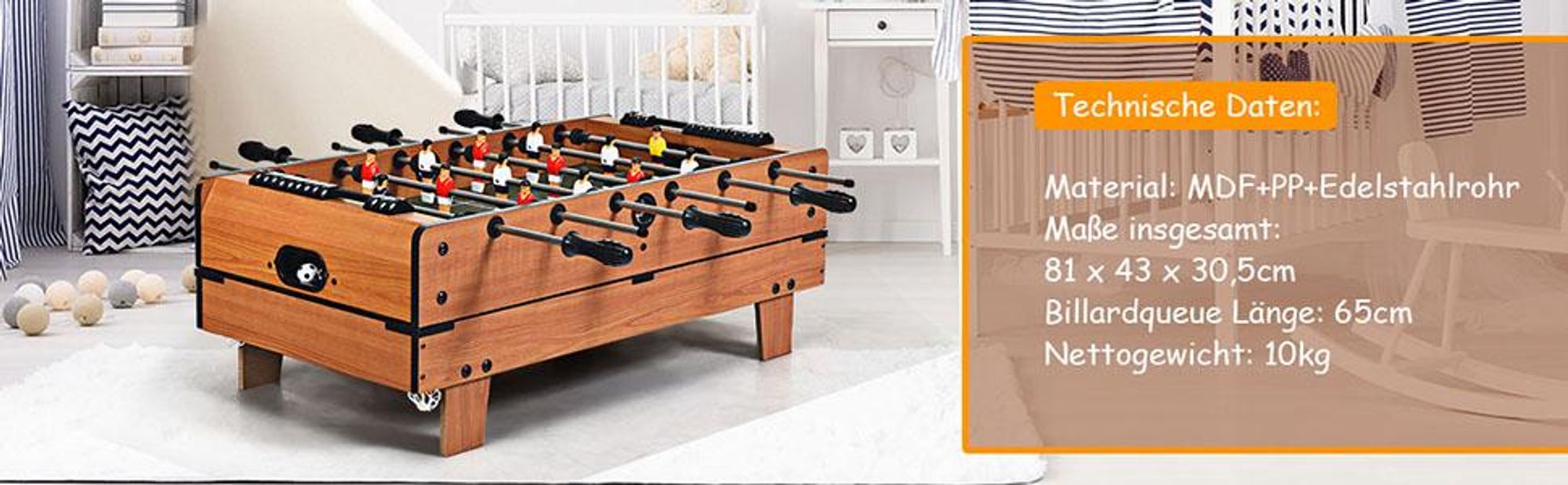 COSTWAY 4 in 1 Spieltisch, Billardtisch & Tischtennistisch & Air Hockeytisch & Tischkicker, Multifunktionsspieltisch aus Holz, perfekt für Spielzimmer, Bars, Partys, für Kinder und Erwachsene