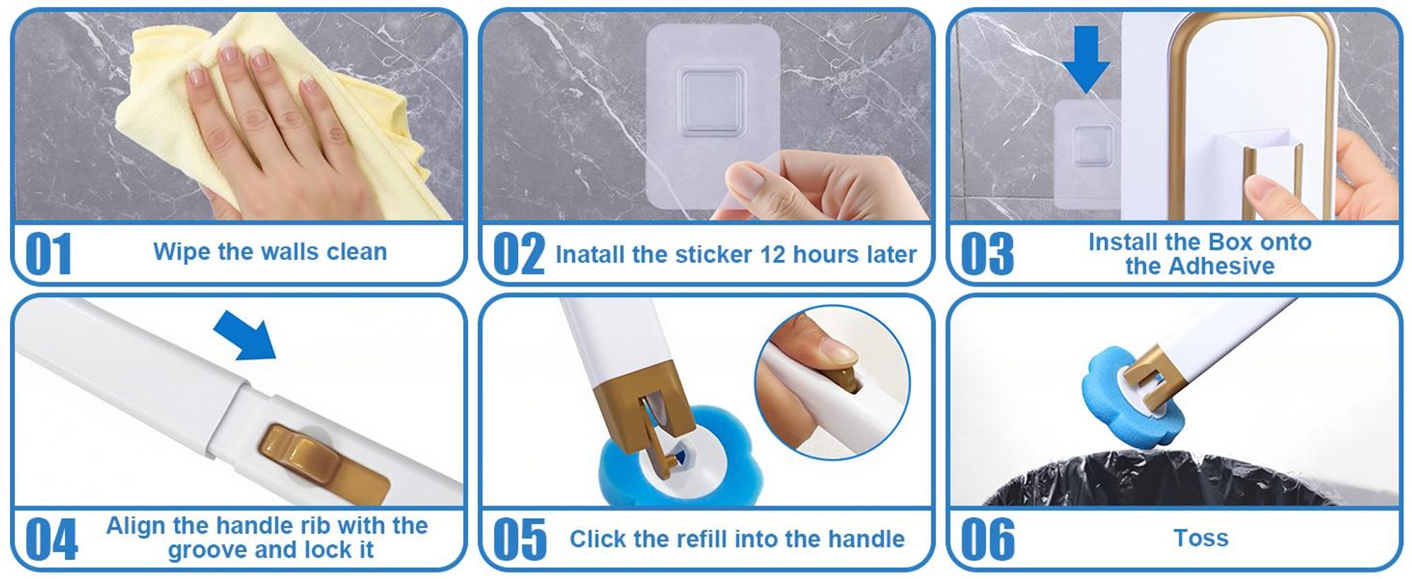 Einweg Toilettenbürste, Klobürste, WC Bürste, Wandmontage Toilettenbürstenreiniger, mit 48 Stück Ersatzköpfe, für Waschbecken, Badewanne