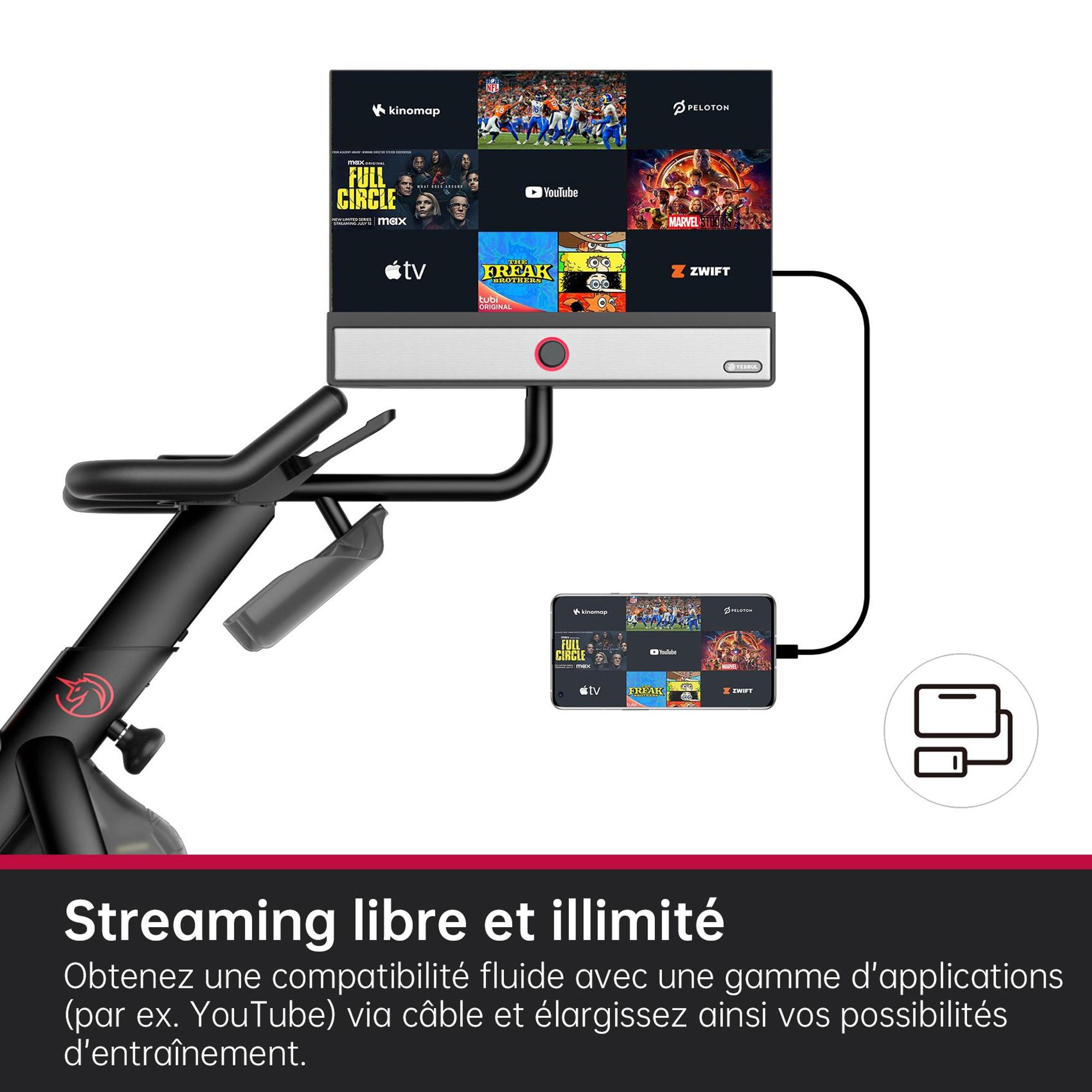 YESOUL G1M Plus – vélo d’appartement connecté, résistance magnétique silencieuse, assise confortable, écran 21,5" FHD