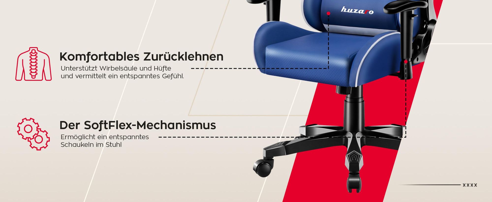 Huzaro Kinder Schreibtischstuhl Ranger 6.0 Gaming Stuhl Racing Sessel Bürostuhl Drehstuhl Gamer bis 130 kg Blau