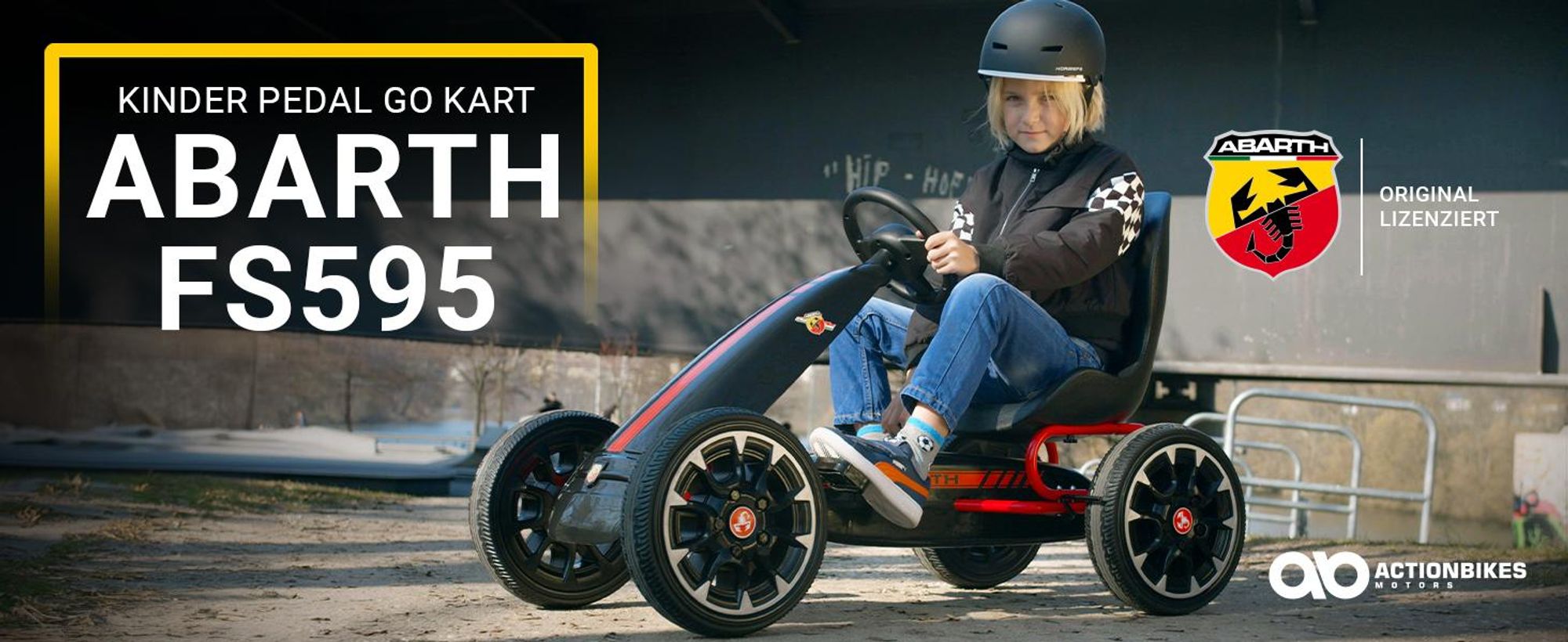 Miweba Pedal GoKart Abarth | Tretauto - Tretfahrzeug - Pedalfahrzeug - Kinder Auto - Freilauf - Verstellbarer Sitz - EVA-Reifen - Drift Kart (Schwarz)