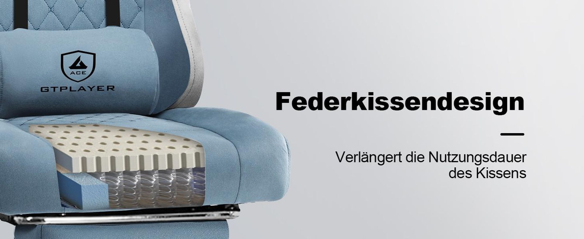 GTPLAYER Herná stolička Ergonomické herné kreslo Stolová stolička PC Gamer Racing Chair s látkovým povrchom, pružinovým sedákom, spojovacími podrúčkami, s podnožkou s nosnosťou do 153 kg Svetlo modrá