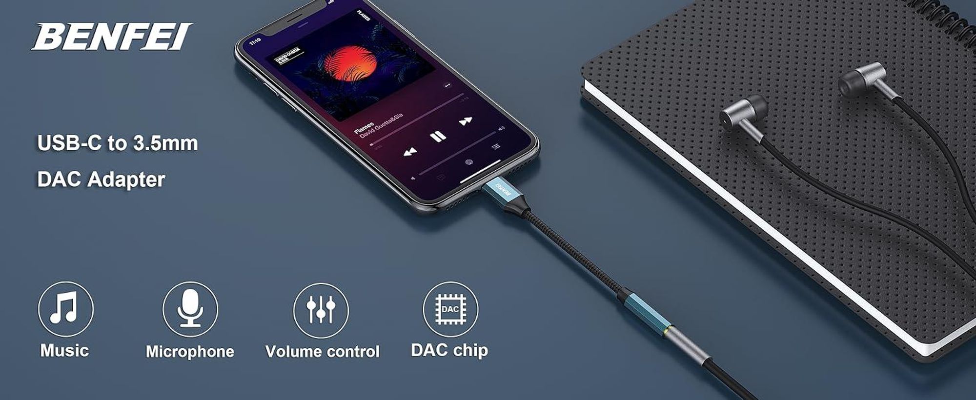 BENFEI Kabeladapter USB C auf Audio Adapter 3.5mm Klinke mit DAC
