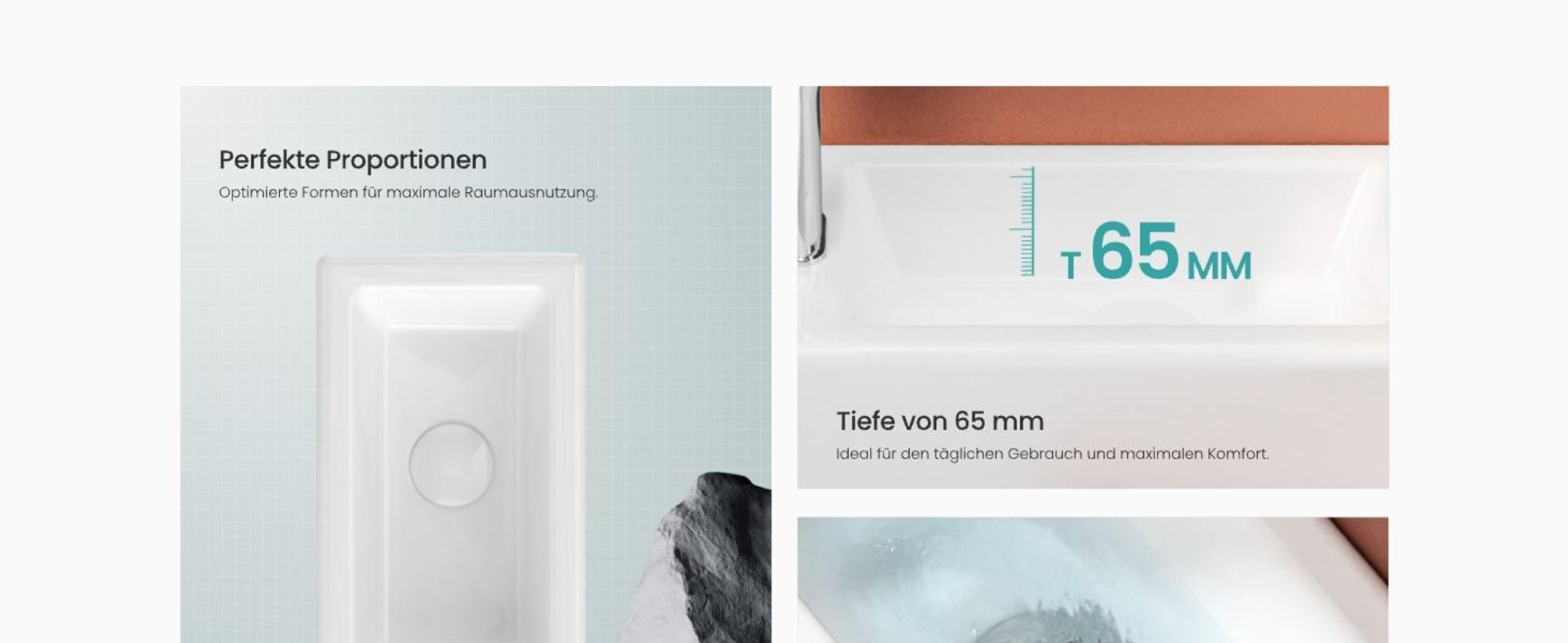 EMKE Wandwaschbecken Keramik 36.5×18×9 cm – Quadratisch glänzend weiß mit Hahnloch für Kurzarmaturen