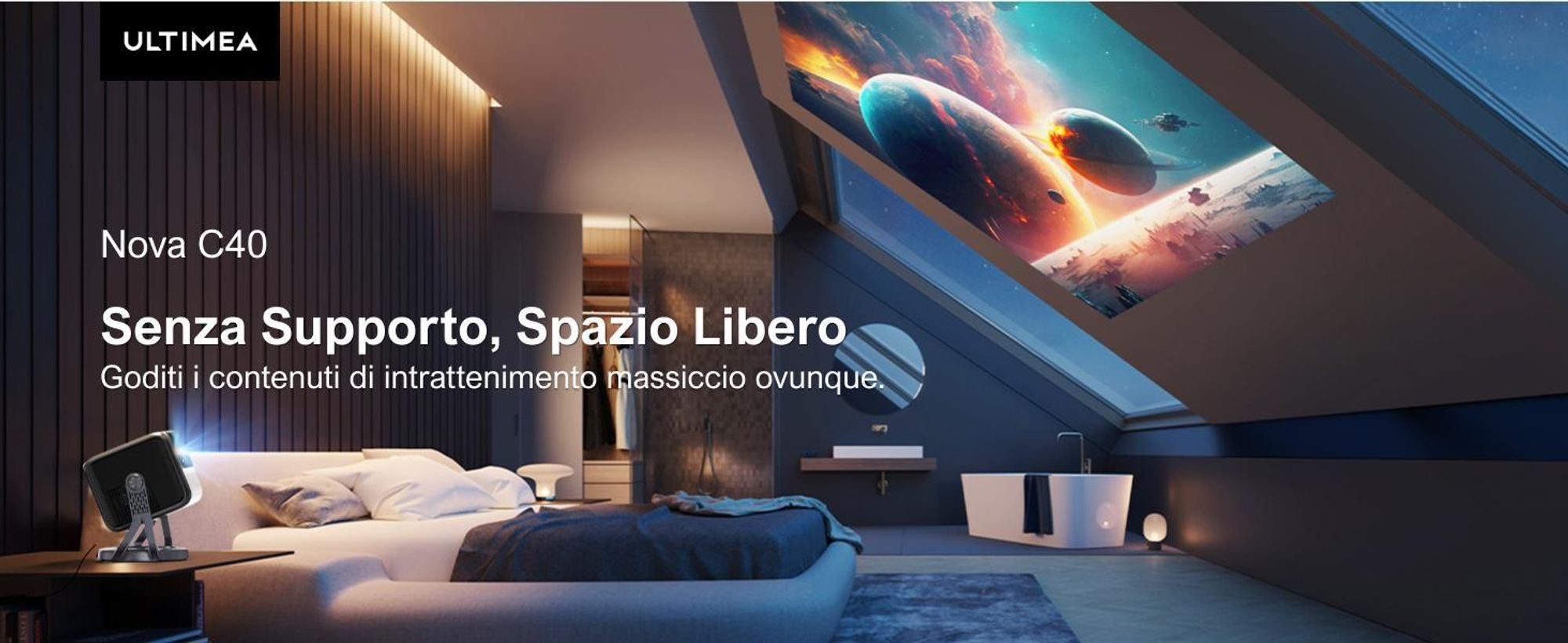 ULTIMEA Smart Beamer Android TV 11.0 con Netflix, proiettore cinematografico con supporto 4K e design cardanico a 90°, 600 ANSI Full-HD, HDR10&HLG, Bluetooth