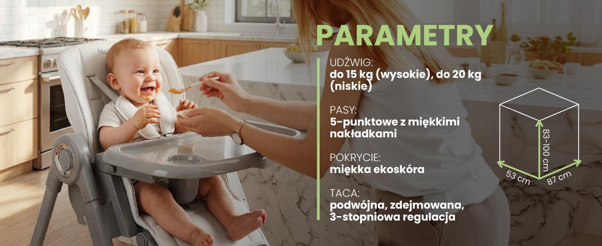 Składane plastikowe krzesełko do karmienia z tacką i pasami zabezpieczającymi do 20 kg