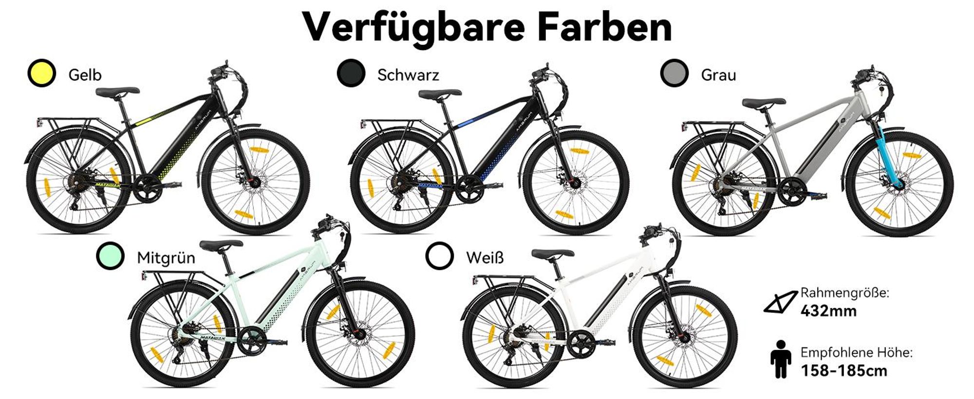 Hiland 26 Zoll-E-Mountainbike, 250W, 7 Gänge, mechanische Scheibenbremse, mit 10,4-Ah-Akku im Rahmen, Schutzblechen und Gepäckträger für Erwachsene
