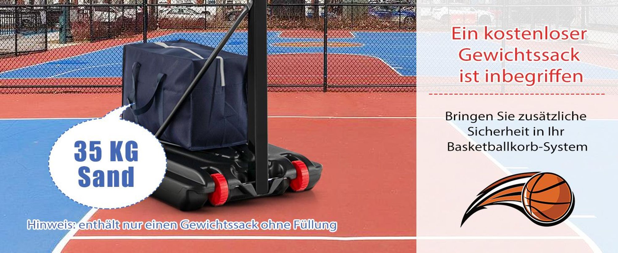 COSTWAY Basketballständer 228-265 cm höhenverstellbar, Basketballkorb mit Ständer & 2 Rädern, Korbanlage für Kinder, Erwachsene, mobiles Basketballanlage Indoor Outdoor