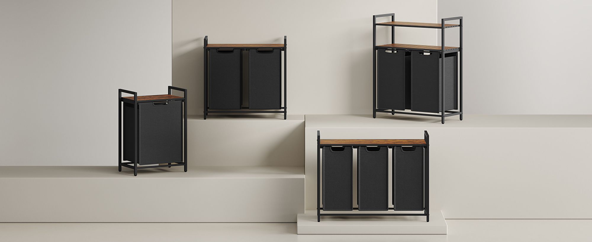 VASAGLE Wäschekorb 2 Fächer, mit Ablage, ausziehbar abnehmbar,  2 x 46 L