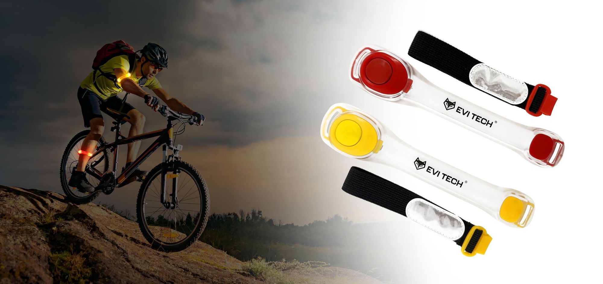 LED Leuchtarmband 2er Set (Gelb & Rot), Wasserdichtes Reflektorband für Laufen & Fahrrad, Sicherheitslicht mit Batterien, EVI TECH ActiveGlow