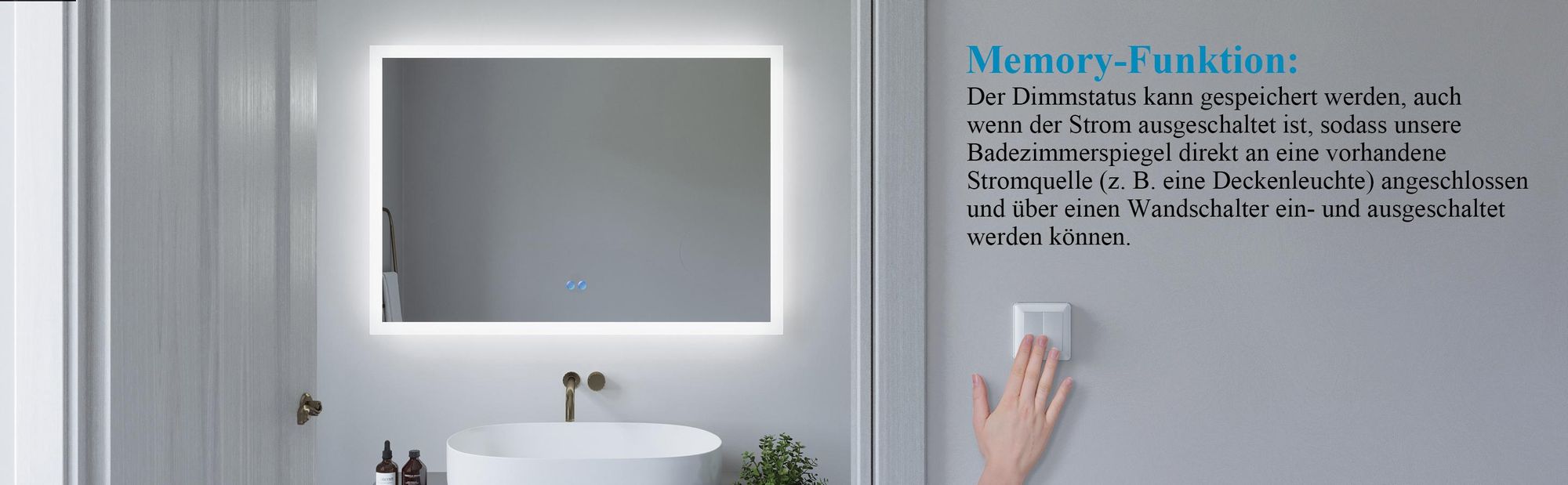LED Badspiegel 100x70cm Lichtspiegel Badezimmerspiegel Kaltweiß 6400K Touch-Schalter IP44 Energiesparend
