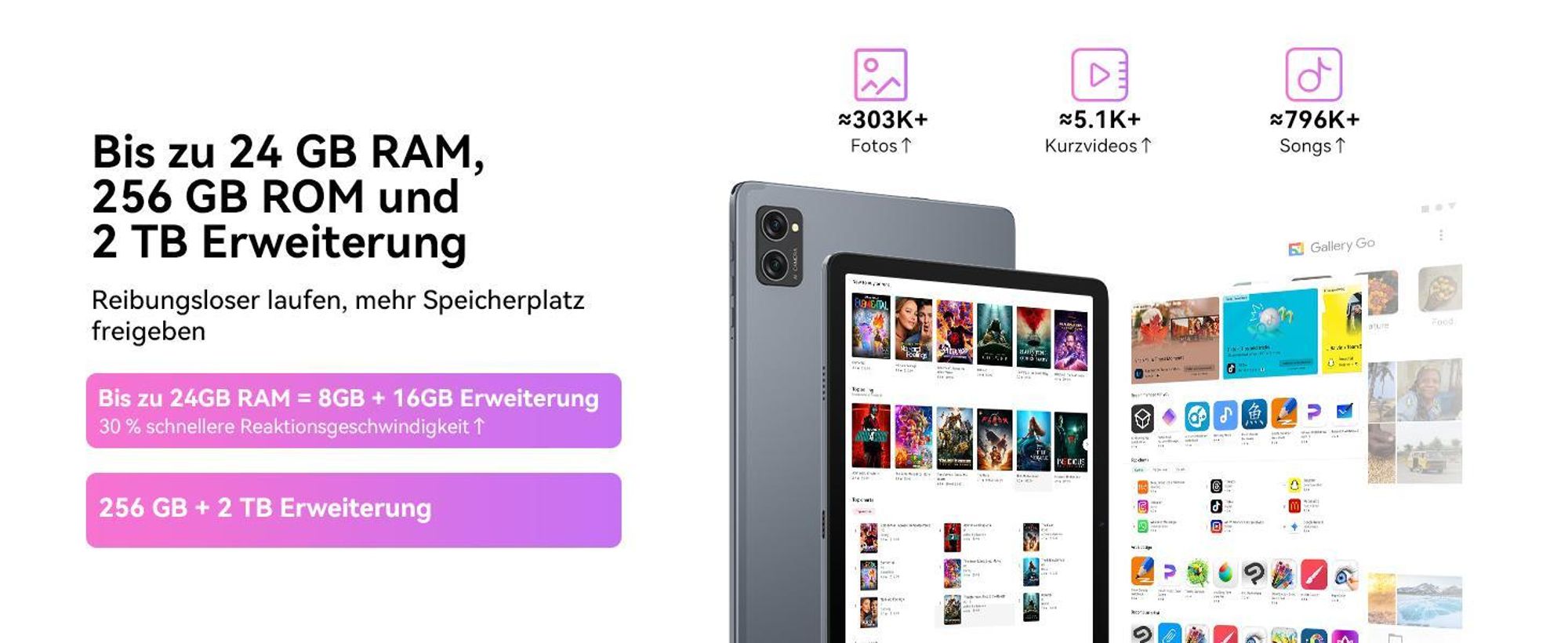 TABWEE T20 Android 16 Tablet 10.1 Zoll, 24GB(8+16) RAM+256GB ROM(2TB TF) mit Zubehör Tablet-PC, Widevine L1, 5G WiFi, Gemini Al
