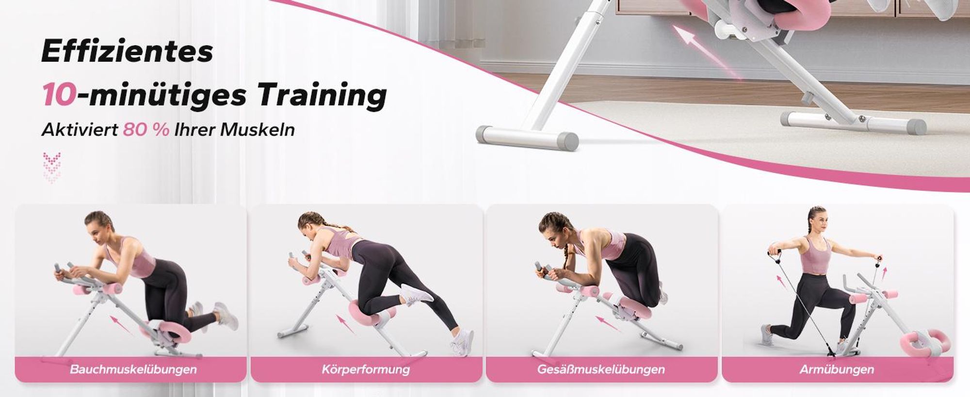 Multifunktionaler klappbarer Bauchmuskeltrainer – LCD-Display, 5 Höheneinstellungen & 2 Neigungswinkel, ergonomisch, bis 120 kg, Ganzkörpertraining