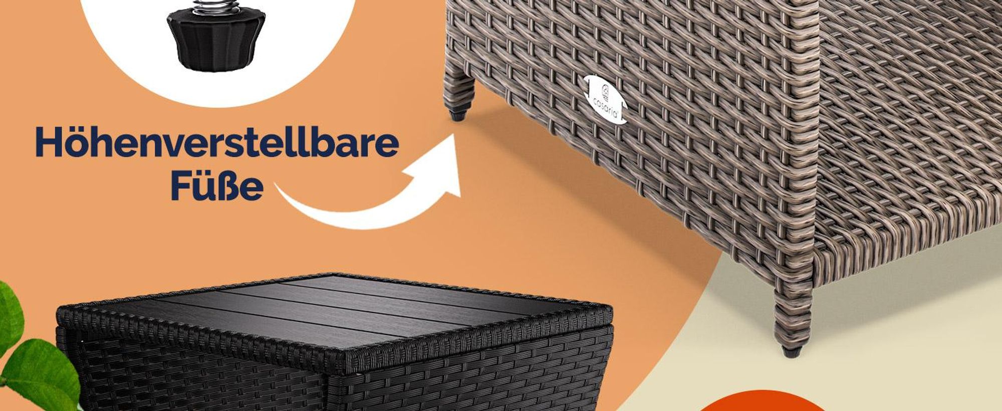 CASARIA® Polyrattan Beistelltisch mit WPC Tischplatte Grau
