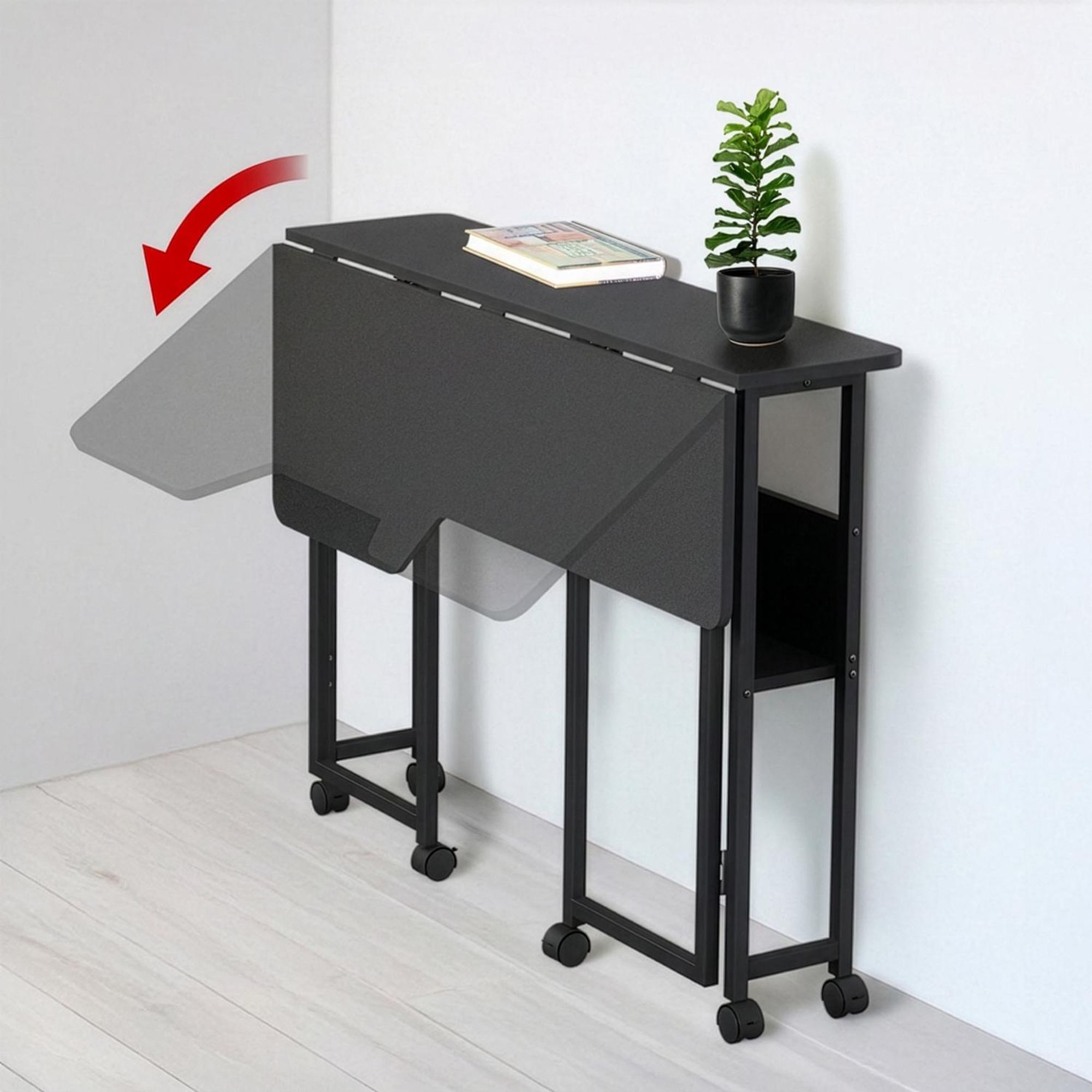 Klappschreibtisch / Beistelltisch Maclean schwarz fahrbar 100 x 73 cm max. 50 kg eckig L-Form MC-126 L/B