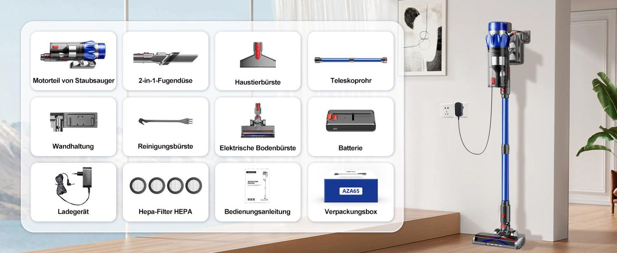 Aiibot Akku Staubsauger, 85000Pa/80Mins/750W Staubsauger Kabellos mit Smart Display , 50dB Ultraleiser Staubsauger mit Anti-Tangle-Bürste, 3 Saugmodi