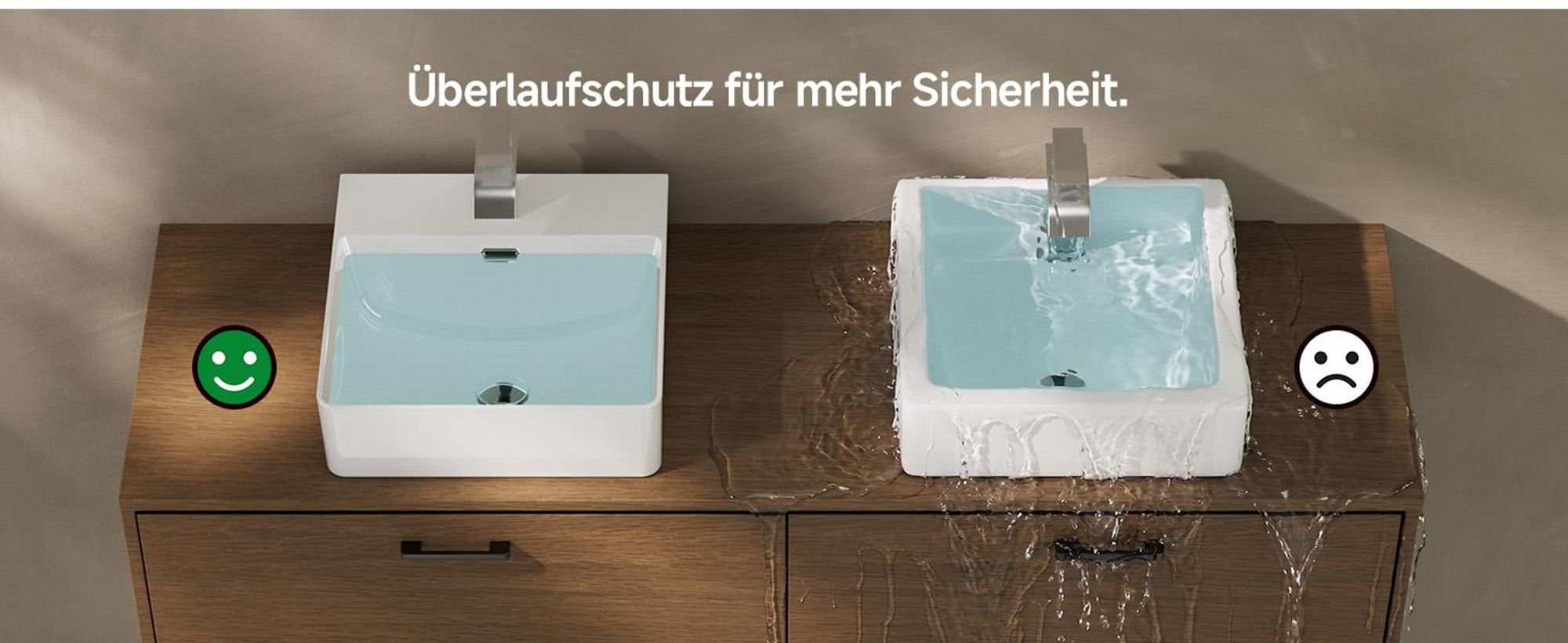 Waschbecken 50x42 cm mit Armatur Set, Keramik Aufsatzwaschbecken eckig, Cecipa MAX Badwaschbecken Wandmontage, Wasserfall Armatur pflegeleicht