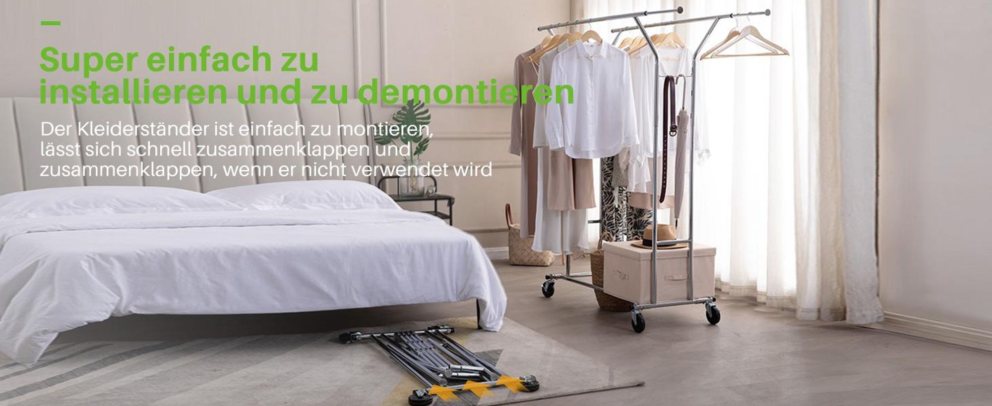 HOKEEPER Schwerlast Kleiderständer in Handelsqualität,bis 181 kg Belastbarkeit,ausziehbare Kleiderstange auf Rollen,strapazierfähige Doppelschienen