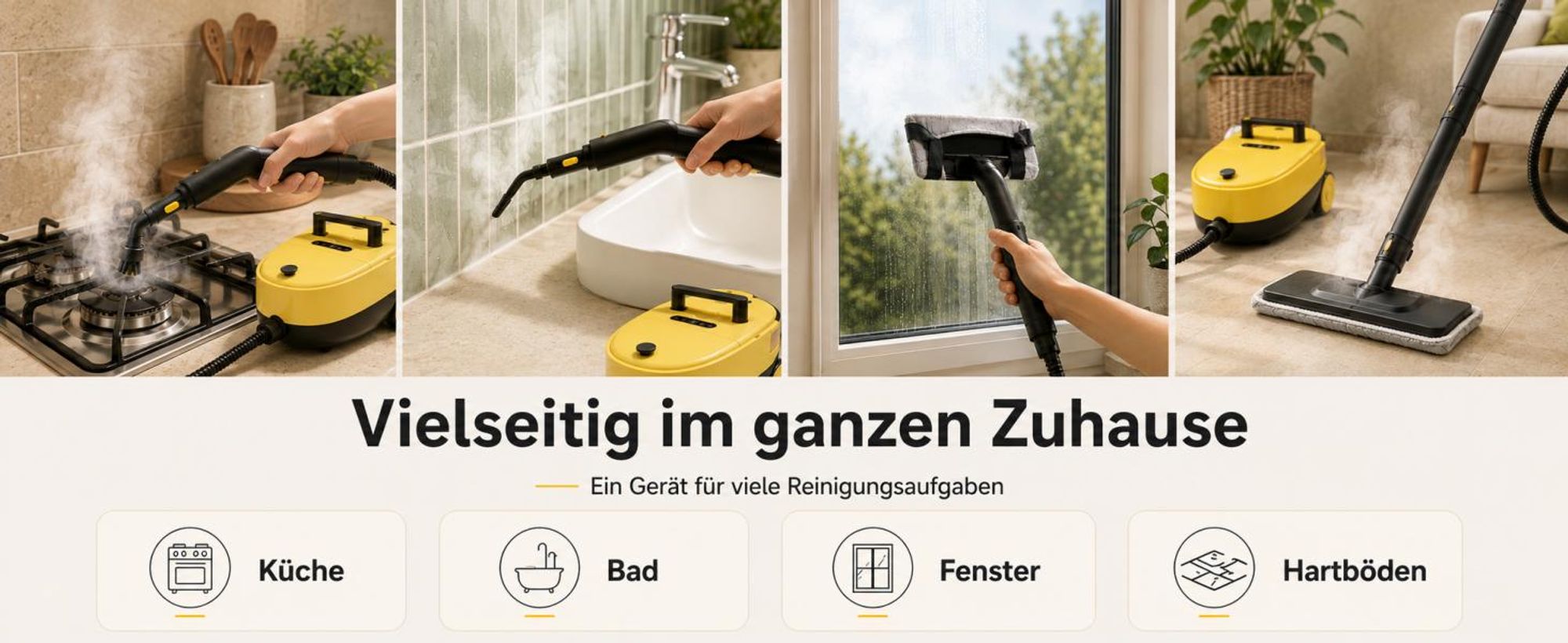 2500W Tragbarer Dampfreiniger, 2L Wassertank, 3 Dampfstufen am Griff, 15 Sek. Aufheizzeit, integrierter Stauraum, 20 Zubehörteile für Haus und Küche