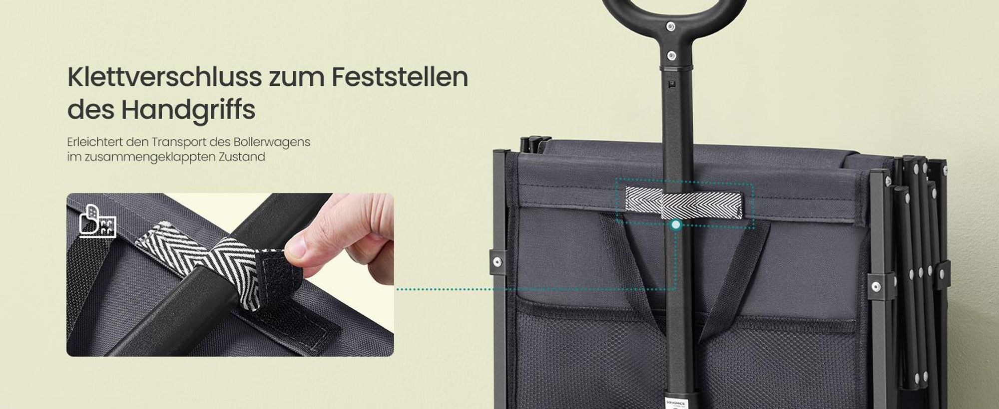 SONGMICS Handwagen faltbar, Bollerwagen, Gartenwagen, kompakt, mit Griff, mit 4 verstärkten Rollen, davon 2 Universalräder, bis 150 kg belastbar