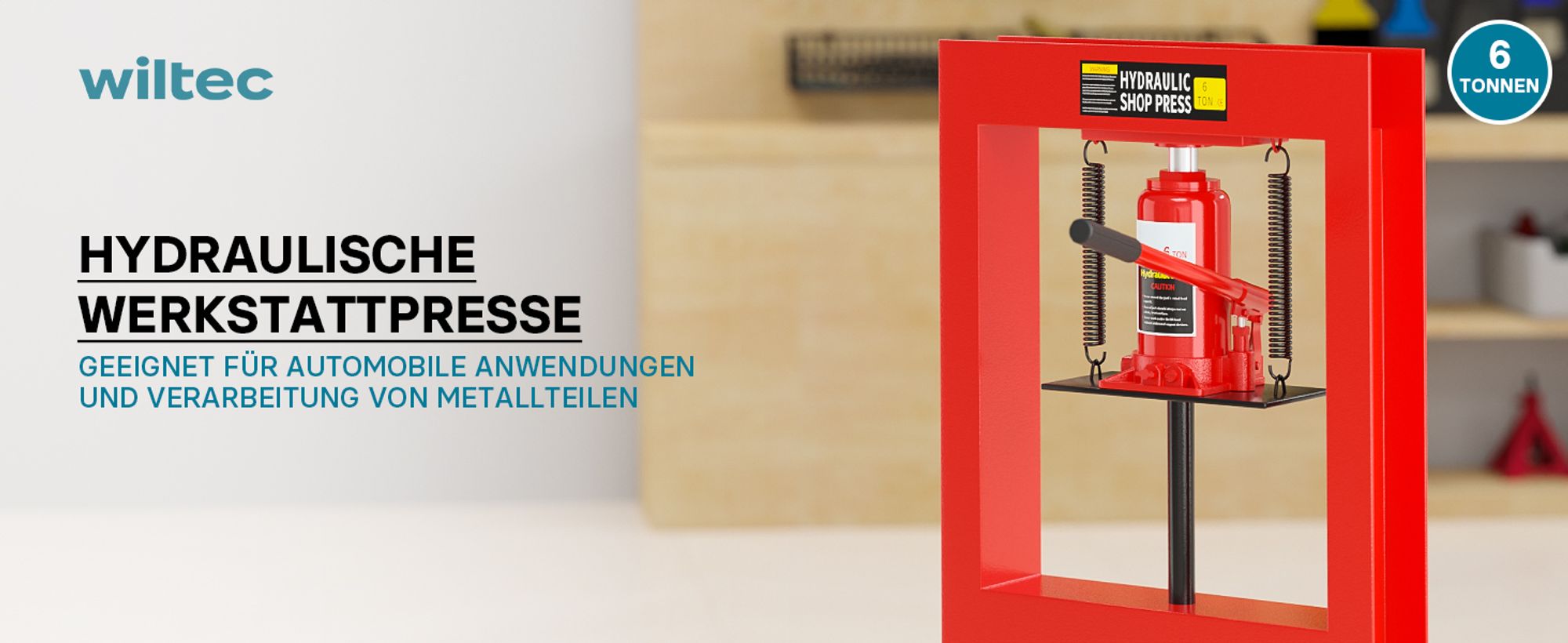 Wiltec 6T Werkstattpresse, 300 mm, Hydraulikpresse aus Stahl, Rahmenpresse, Lagerpresse zum Pressen, Stempeln, Umformen