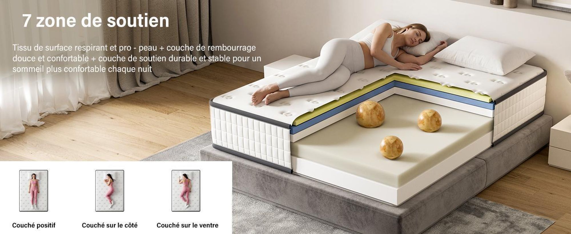 DEWINNER Housse de Matelas et Matelas 160 x 190, 2 Personnes,épaisseur 22cm+Parure de lit+Housse Couette+Housse d'oreiller