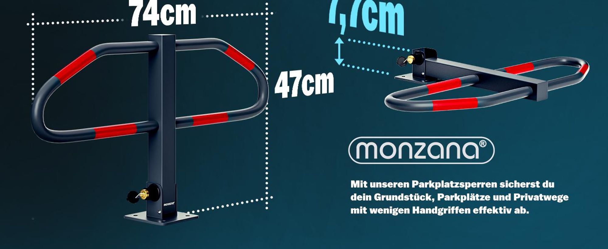 MONZANA® Parkplatzsperre 2 Schlüssel klappbar integriertes Schloss Stahl Robust Parkpfosten Parkplatzbügel Sperrpfosten