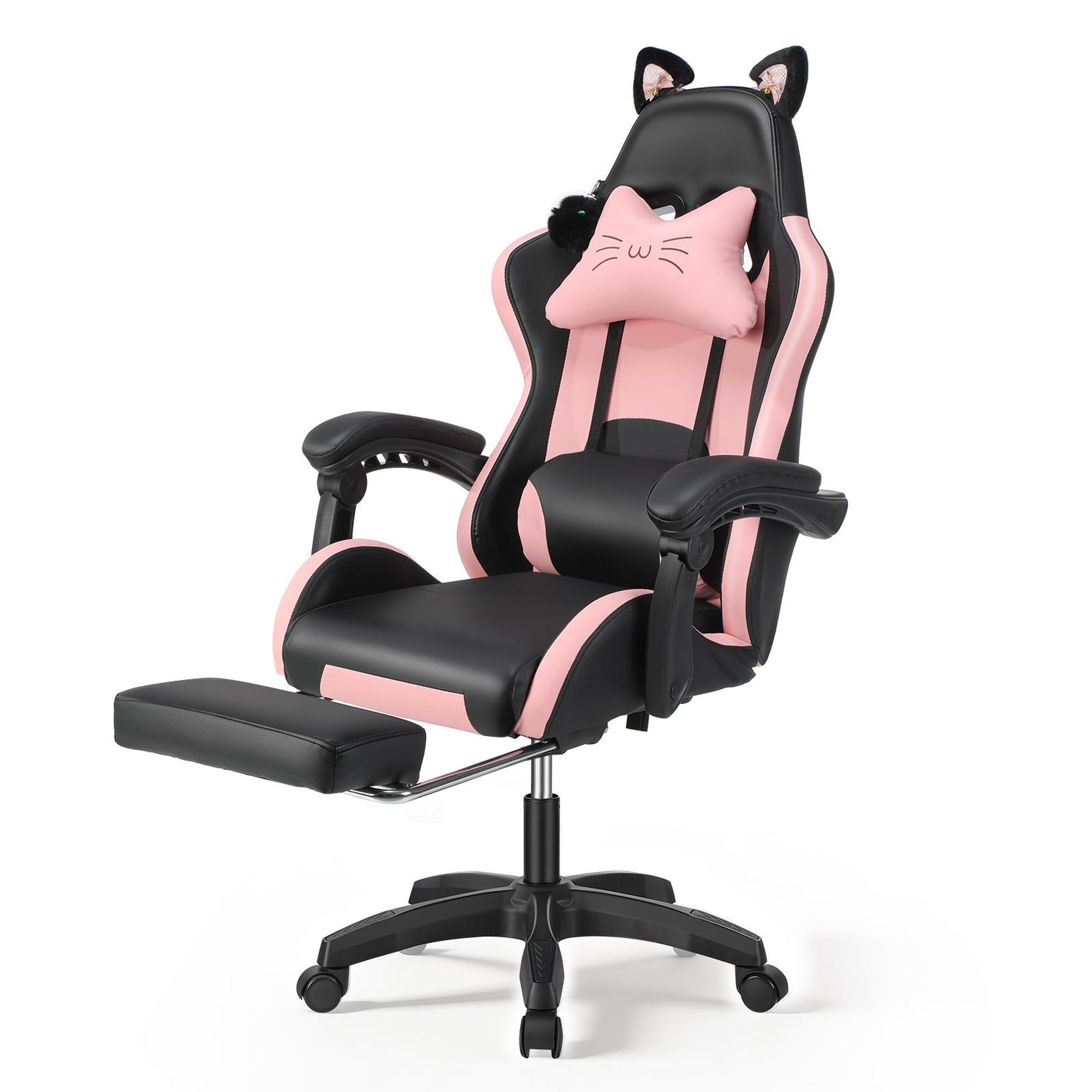 Gaming Stuhl mit Lendenwirbelstütze und Fußstütze 150kg, Bürostuhl Ergonomisch Schreibtischstuhl Racing Stuhl Computerstuhl Höhenverstellbar