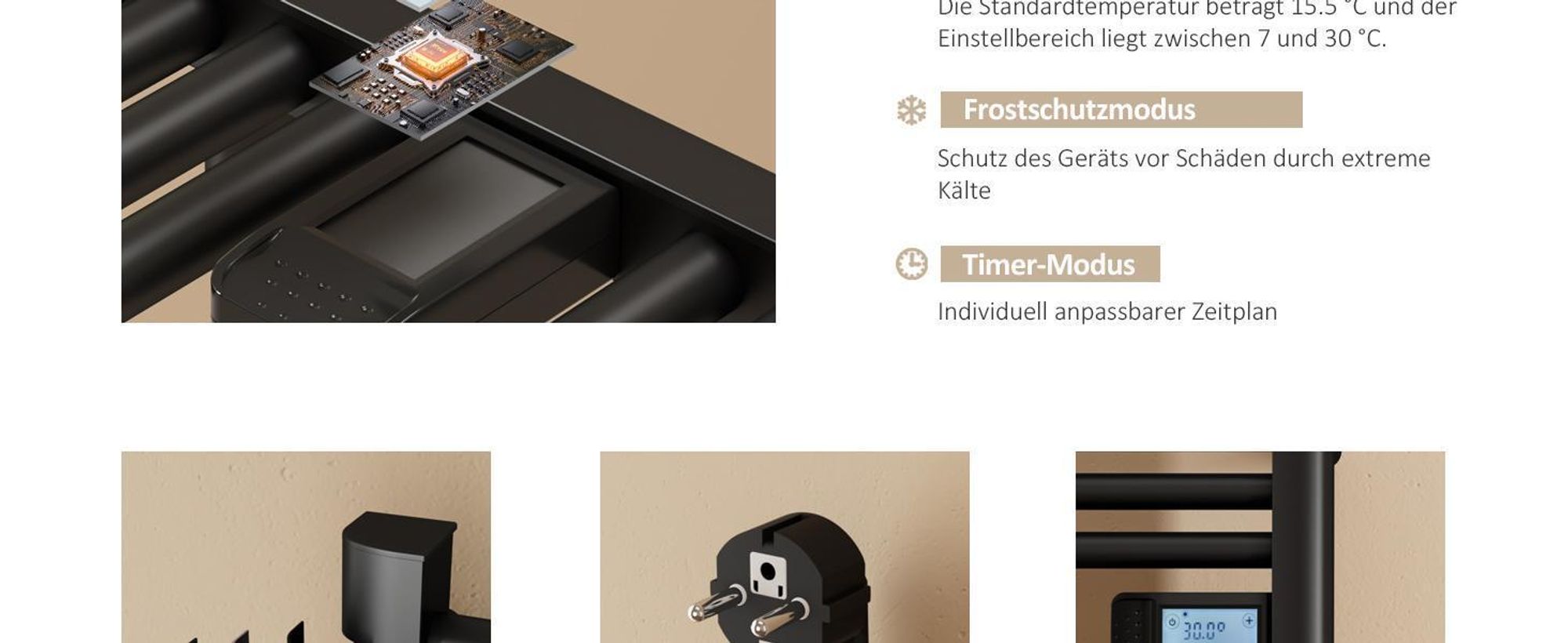 EMKE Elektrischer Handtuchheizkörper 1200×540 mm, 600W Badheizkörper mit Touch-Timer, Wochenprogramm Handtuchtrockner & Handtuchwärmer, Schwarz